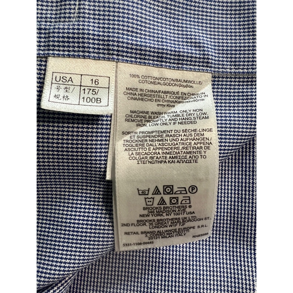 Brooks Brothers 346 Mens 16 2/3 Blue White Micro Check Non-Iron Dress Shirt - Picture 6 of 10